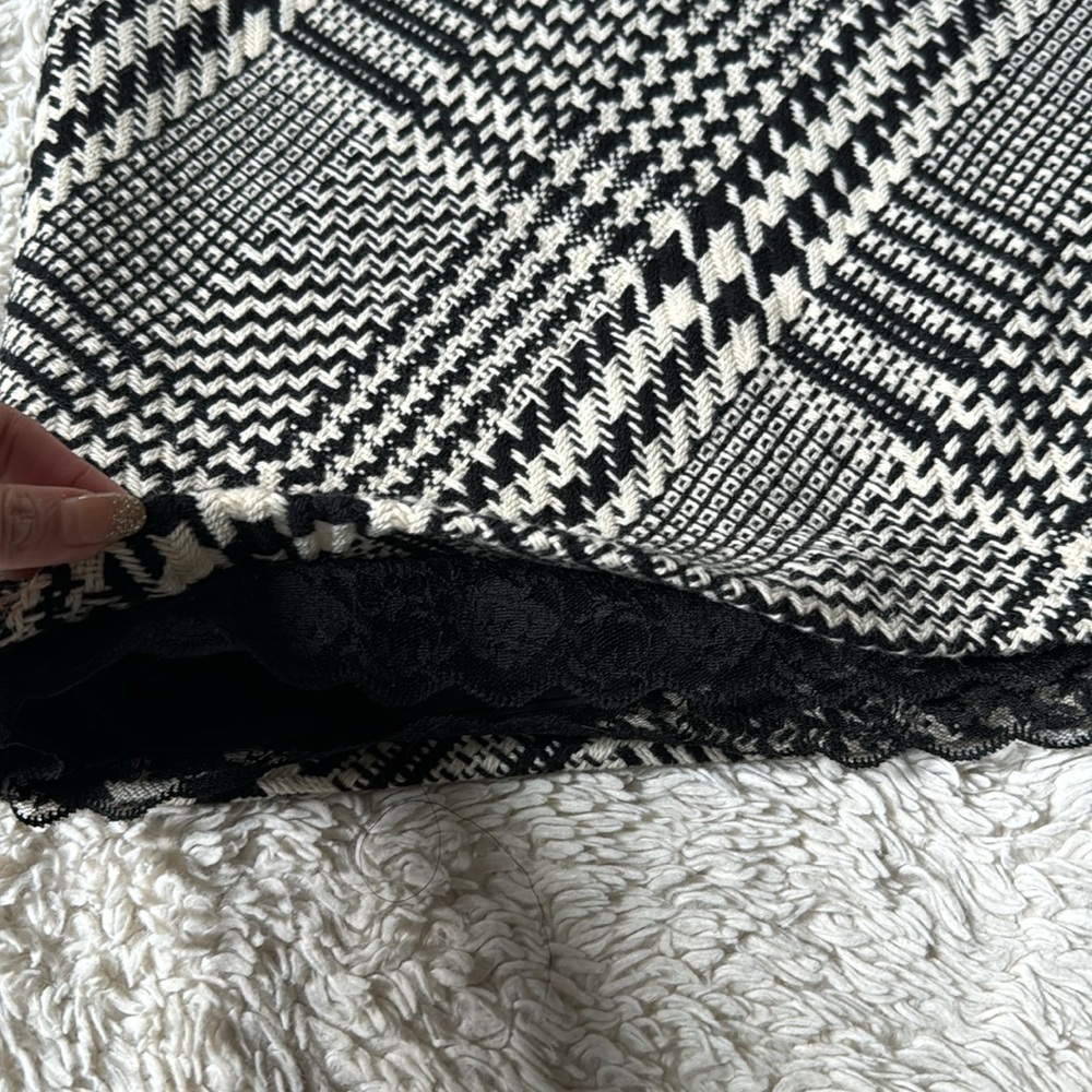 KENNETH COLE NY SKIRT black white houndstooth plaid wool short length size 12 - Picture 6 of 12